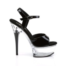 Pleaser Sandalia de Tacón CAPTIVA-609 Negro Charol Transparente EU-37 / US-7