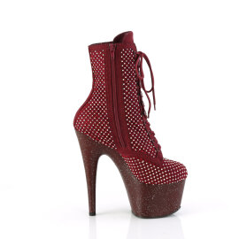 Pleaser ADORE-1020RM Botines de Plataforma de Cuero Sintético con Malla de pedrería en color tinto