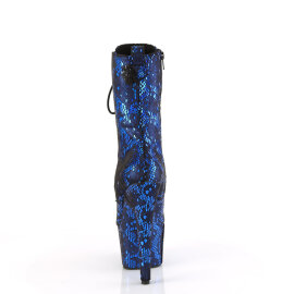 Pleaser ADORE-1040SPF Botines de Plataforma de Tela con Estampado de Serpiente Metálico Azul