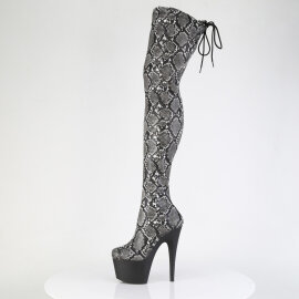 Pleaser ADORE-3008SP-BT Botas Altas de Plataforma con Estampado de Serpiente Blanco y Negro