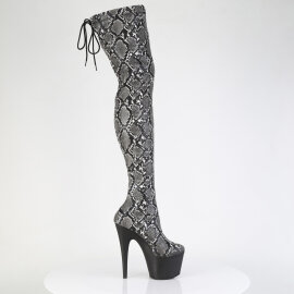 Pleaser ADORE-3008SP-BT Botas Altas de Plataforma con Estampado de Serpiente Blanco y Negro