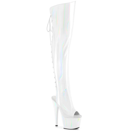Pleaser ADORE-3019HWR Botas altas de Plataforma sobre la rodilla Holograma Blanco