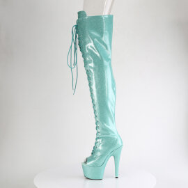 Pleaser ADORE-3021GP Botas de Plataforma sobre la Rodilla de Charol con Purpurina Azul