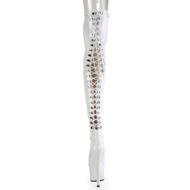 Pleaser ADORE-3063 Botas de Plataforma sobre la Rodilla de Charol Blanco