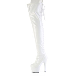 Pleaser ADORE-3850 Botas de Plataforma sobre la Rodilla de Charol Blanco