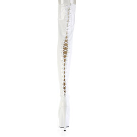 Pleaser ADORE-3850 Botas de Plataforma sobre la Rodilla de Charol Blanco