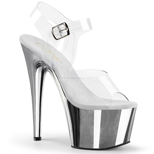 Pleaser ADORE-708 Sandalias de Plataforma Transparente Cromo Plateado