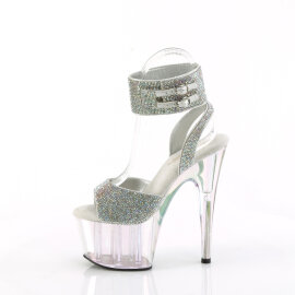 Pleaser ADORE-791HTRS Sandalias con Plataforma Holograma pedrería plateadas