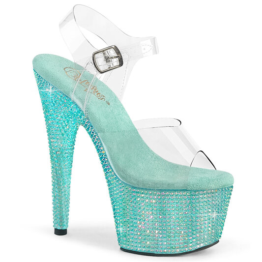 Pleaser BEJEWELED-708RRS Sandalias Plataforma Tono Claro pedrería Turquesa