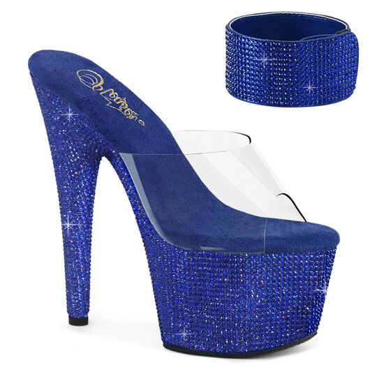 Pleaser BEJEWELED-712RS Zuecos Plataforma Tono Claro pedrería Azul
