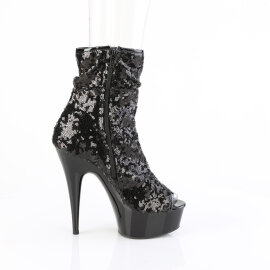 Pleaser DELIGHT-1008SQ Botines Plataforma lentejuelas Negro