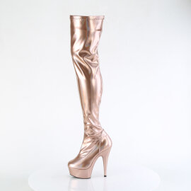 Pleaser DELIGHT-3000HWR Botas por encima de la rodilla con Plataforma Holograma de Piel Sintética Doradas