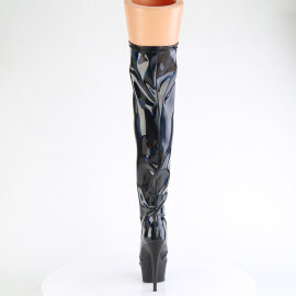 Pleaser DELIGHT-3029 Botas por encima de la rodilla con Plataforma Charol Holograma Negro