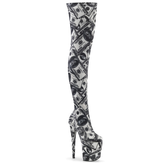 Pleaser FLAMINGO-3000DP Botas sobre la rodilla con Plataforma tejido Negro blanco