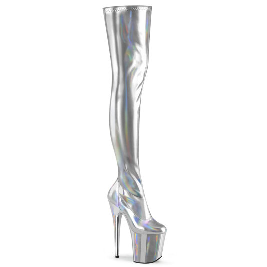 Pleaser FLAMINGO-3000HWR Botas por encima de la rodilla con Plataforma Holograma Plata