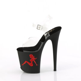Pleaser FLAMINGO-808TGRS Sandalias Plataforma Tono Claro pedrería Negro Rojo
