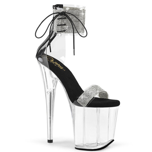 Pleaser FLAMINGO-827RS Sandalias Plataforma Tono Claro pedrería Plata Negro