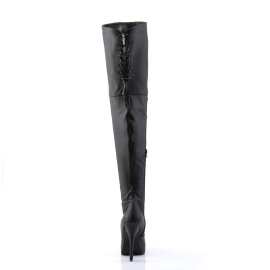 Devious INDULGE-3011 Botas por encima de la rodilla con Plataforma de Piel Sintética Negro