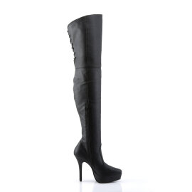 Devious INDULGE-3011 Botas por encima de la rodilla con Plataforma de Piel Sintética Negro