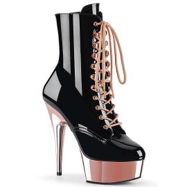 Pleaser Botín DELIGHT-1020 Negro Charol Oro Rosado Claro Metalizado EU-35 / US-5