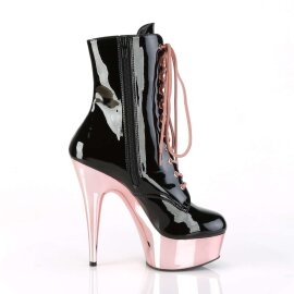 Pleaser Botín DELIGHT-1020 Negro Charol Oro Rosado Claro Metalizado EU-35 / US-5
