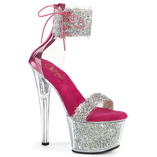 Pleaser SKY-327RSI Sandalias Plataforma pedrería plata rosa