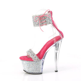 Pleaser SKY-327RSI Sandalias Plataforma pedrería plata rosa