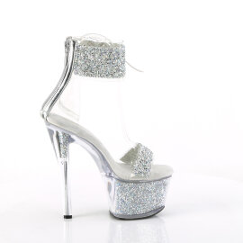 Pleaser SKY-327RSI Sandalias Plataforma pedrería plata