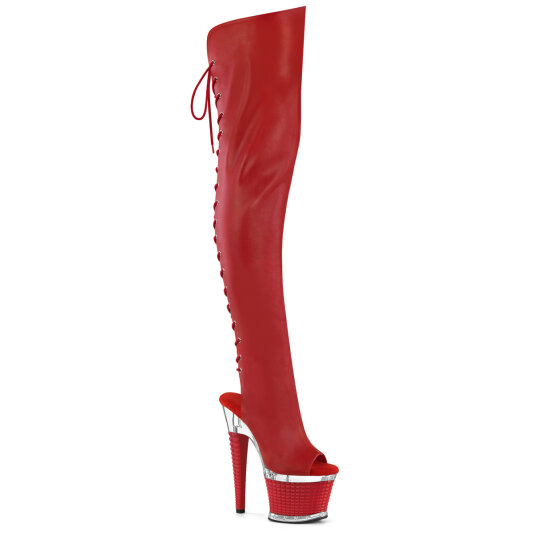Pleaser SPECTATOR-3030 Botas por encima de la rodilla con Plataforma de Piel Sintética color Rojo Tono Claro