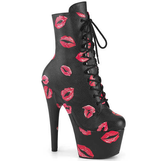 Pleaser ADORE-1020KISSES Botines de Plataforma de Cuero Sintético Negro - Talla EU-36 / US-6