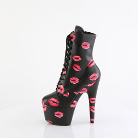 Pleaser ADORE-1020KISSES Botines de Plataforma de Cuero Sintético Negro - Talla EU-39 / US-9