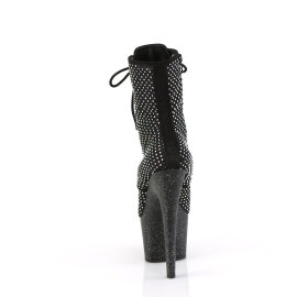 Pleaser ADORE-1020RM Botines de Plataforma de Cuero Sintético con Malla de pedrería Negro - Talla EU-37 / US-7