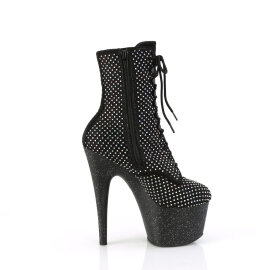 Pleaser ADORE-1020RM Botines de Plataforma de Cuero Sintético con Malla de pedrería Negro - Talla EU-37 / US-7