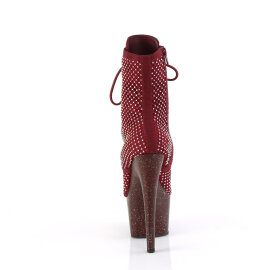 Pleaser ADORE-1020RM Botines de Plataforma de Cuero Sintético con Malla de pedrería en color tinto - Talla EU-42 / US-12