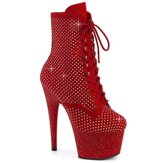Pleaser ADORE-1020RM Botines de Plataforma de cuero sintético con malla con pedrería roja en talla EU-37 / US-7