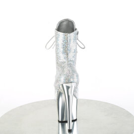 Pleaser ADORE-1020SQ-02 Botines de Plataforma con lentejuelas Hologramagráficas cromadas en plata - Talla EU-37 / US-7