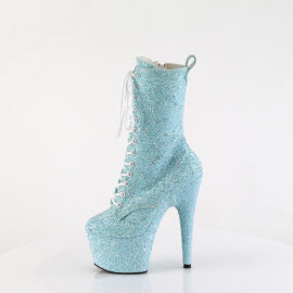 Pleaser ADORE-1040GR Botines de Plataforma de Lentejuelas de Hologramagrama Cromado con Pedrería Azul - Talla EU-35 / US-5