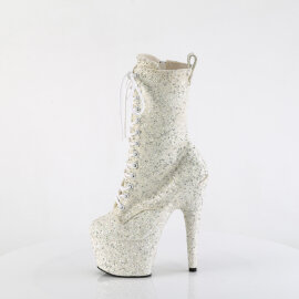 Pleaser ADORE-1040GR Botines de Plataforma de Lentejuelas de Hologramagrama Cromado con Pedrería Beige - Talla EU-35 / US-5