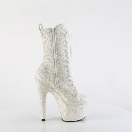 Pleaser ADORE-1040GR Botines de Plataforma de Lentejuelas de Hologramagrama Cromado con Pedrería Beige - Talla EU-35 / US-5