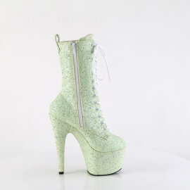 Pleaser ADORE-1040GR Botines de Plataforma de Lentejuelas de Hologramagrama Cromado con Pedrería Verde - Talla EU-35 / US-5