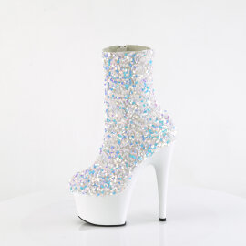 Pleaser ADORE-1042SQ Botines de Plataforma con Lentejuelas Blancas EU-38 / US-8