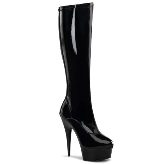 Pleaser Bota DELIGHT-2000 Negro Elástico Charol EU-42 / US-12