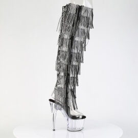 Pleaser ADORE-3019C-RSF Botas Altas de Plataforma por encima de la rodilla Transparentes con Pedrería Negros EU-36 / US-6