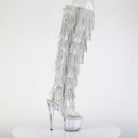 Pleaser ADORE-3019C-RSF Botas Altas de Plataforma por encima de la rodilla Transparentes con Pedrería de Color Plateado EU-39 / US-9
