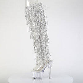 Pleaser ADORE-3019C-RSF Botas Altas de Plataforma por encima de la rodilla Transparentes con Pedrería de Color Plateado EU-41 / US-11
