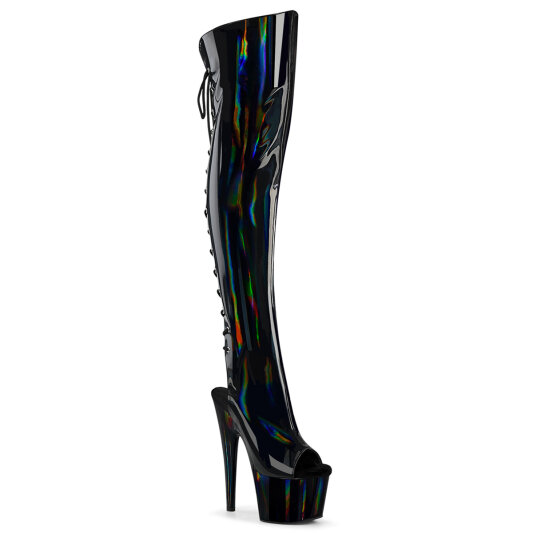 Pleaser ADORE-3019HWR Botas altas de Plataforma sobre la rodilla Holograma Negro EU-38 / US-8