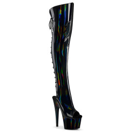 Pleaser ADORE-3019HWR Botas altas de Plataforma sobre la rodilla Holograma Negro EU-38 / US-8