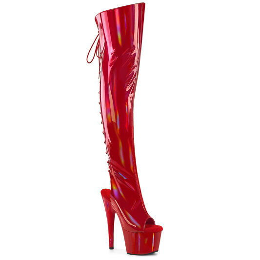 Pleaser ADORE-3019HWR Botas altas de Plataforma sobre la rodilla Holograma Rojo EU-38 / US-8