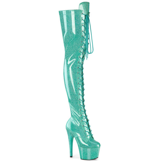 Pleaser ADORE-3020GP Botas altas de Plataforma sobre la rodilla de Charol con purpurina Turquesa EU-43 / US-13