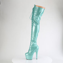 Pleaser ADORE-3020GP Botas altas de Plataforma sobre la rodilla de Charol con purpurina Turquesa EU-43 / US-13